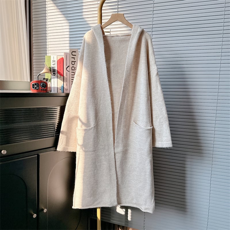 【outer】ロング丈フーディーニットカーデ　M18033