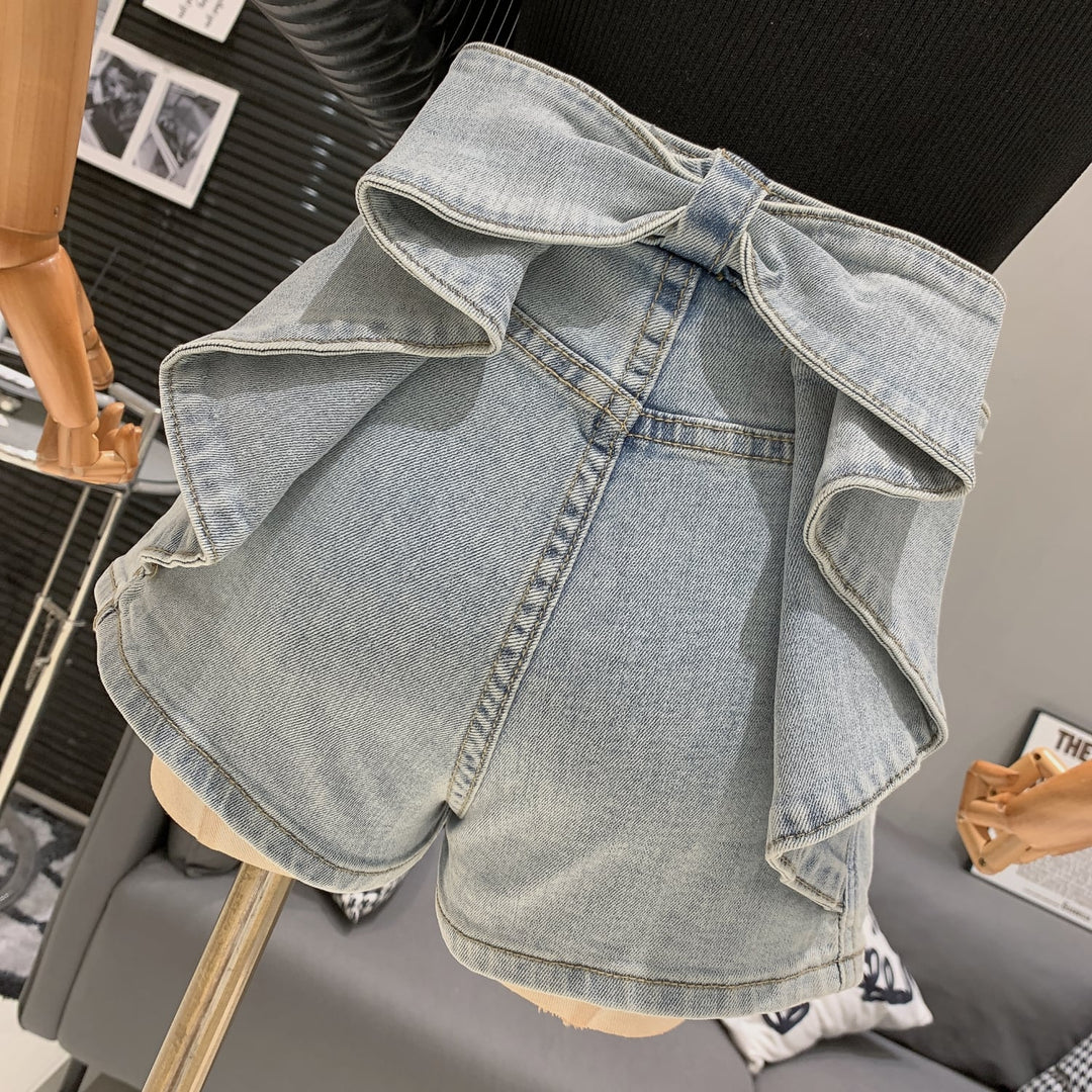 【bottoms】バックリボンデニムショートパンツ　M30724