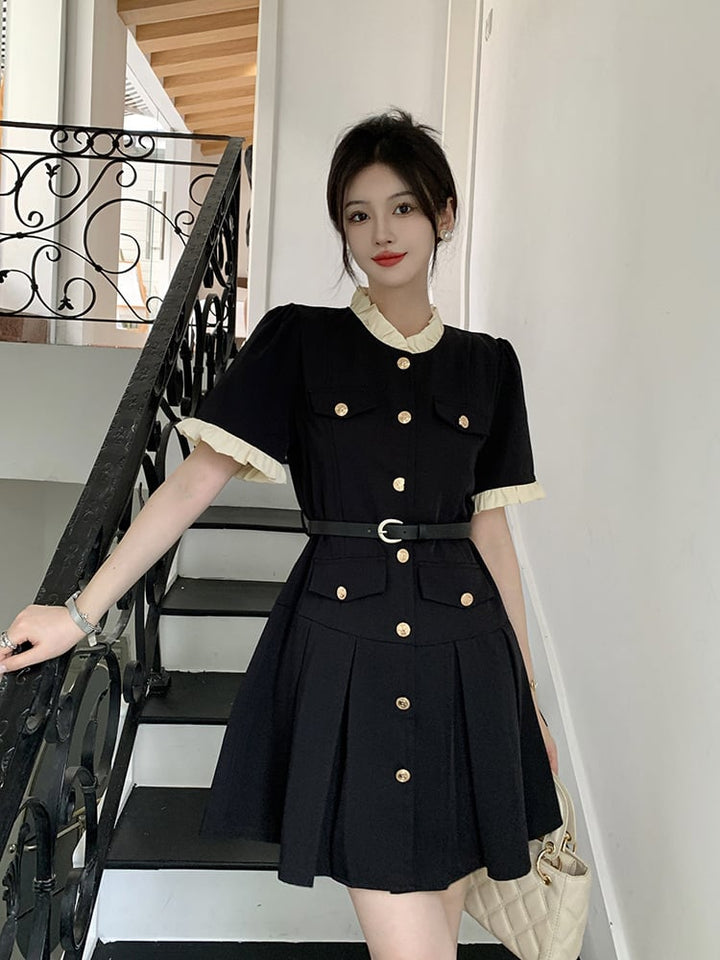 【dress】知的で品の良い♡エレガントデートワンピースベルト付き　M16775
