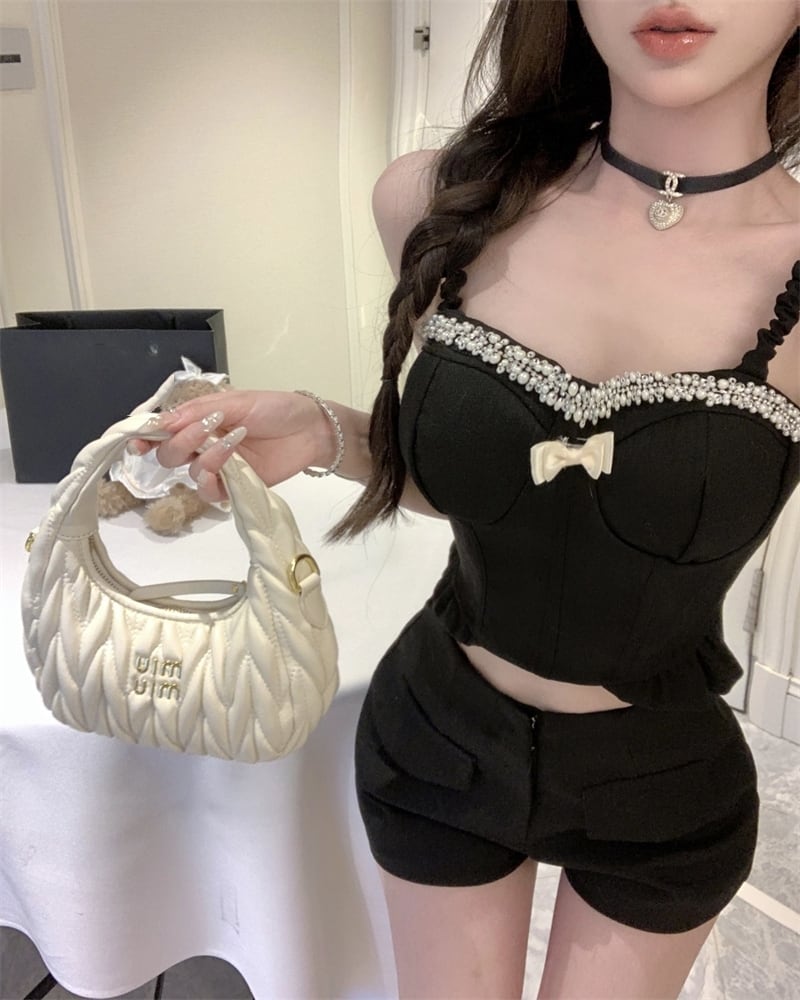 【set】パール付きキャミソール×ショートパンツセット　M24632
