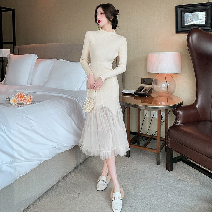 【dress】マーメイド切り替えニットワンピース　M17673