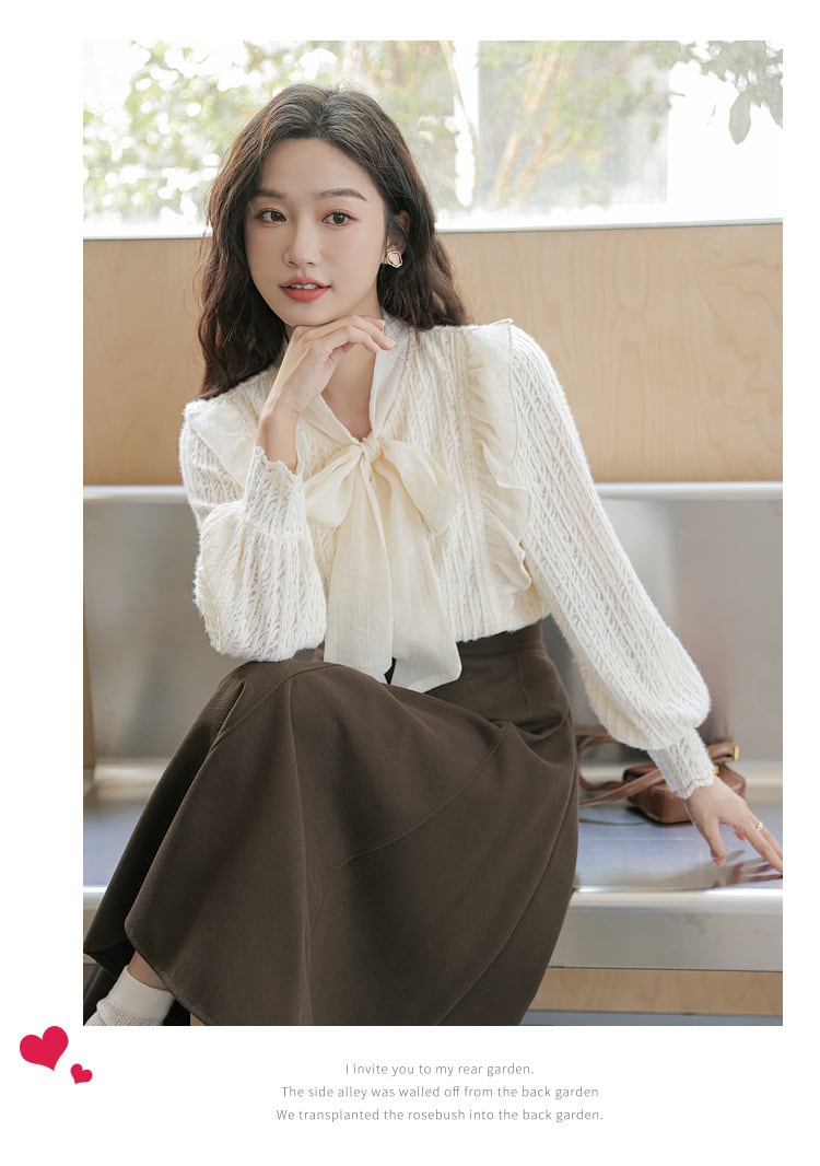 【tops】リボン付きシャツトップス　M21001