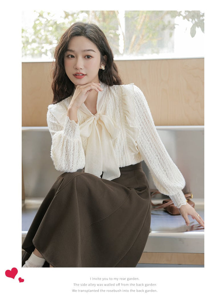 【tops】リボン付きシャツトップス　M21001