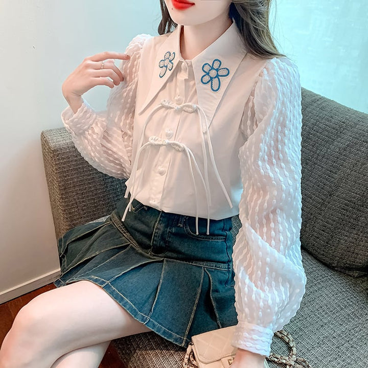 【tops】存在感 スウィートパフスリーブシャツトップス　M17649