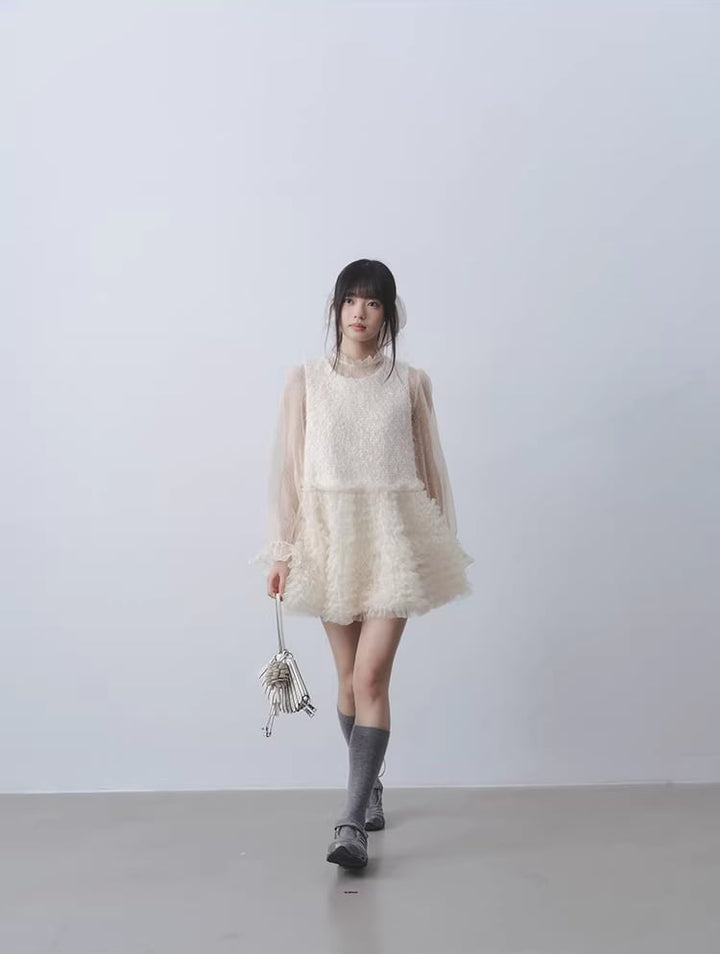 【dress】ギャザーフリルチュールドッキングベストワンピース Q7962