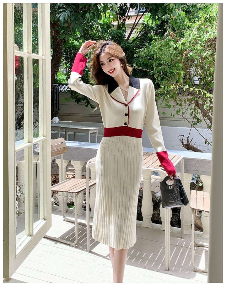 【dress】配色ニットワンピース　M25706