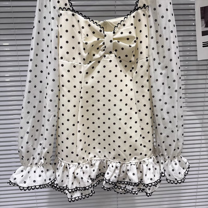 【tops】ドット柄フレアシャツ Q7901