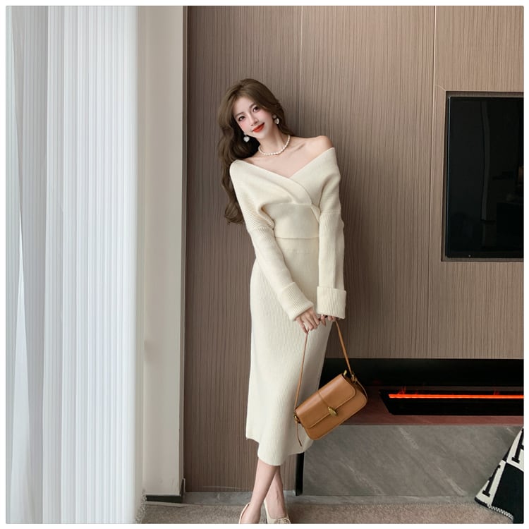 【set】Vネックニットセーター×スカートセット　M18392