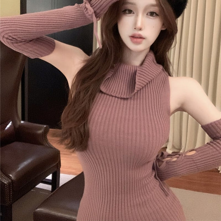 【dress】アームカバー付きニットワンピース　M28327