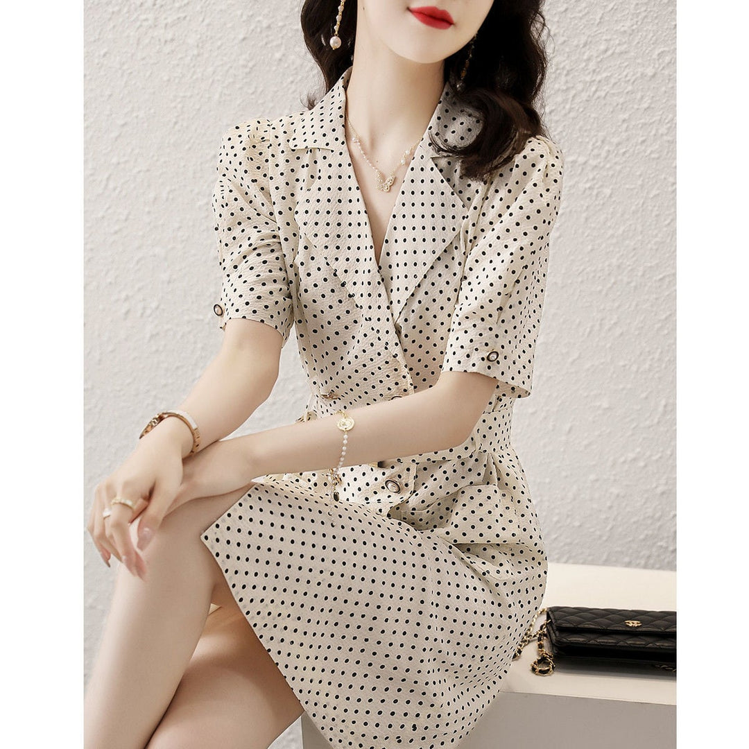 【dress】高級感 エレガントオシャレドット柄ワンピース　M16819