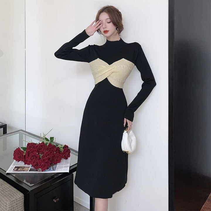 【dress】リボン切り替えニットワンピース　M28579