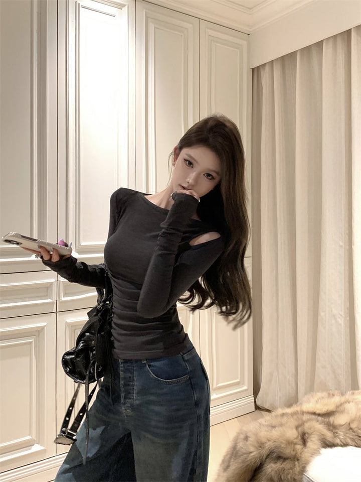 【tops】ショルダースリットニットトップス　M28414