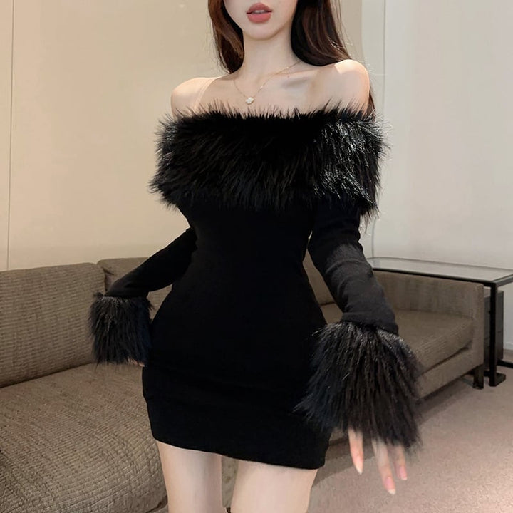 【dress】ファーボートネックワンピース　M26483