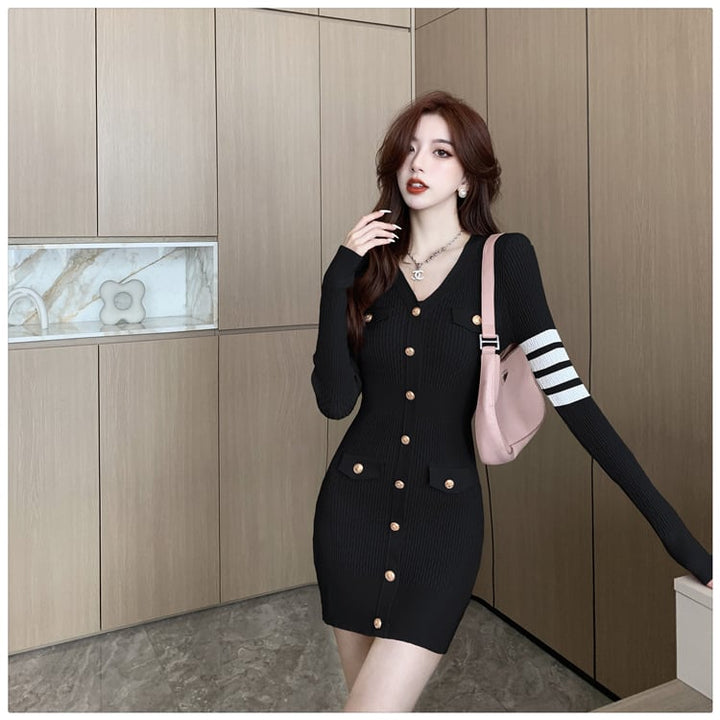 【dress】ボタンデザインニットワンピース　M18181