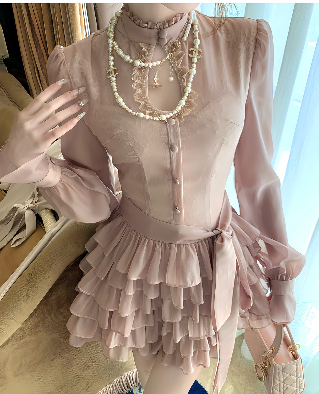 【dress】ビッグリボンティアードミニワンピース　N3326