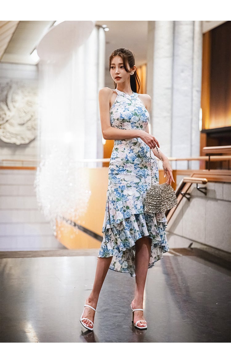 【dress】美感いっぱい✿ ✿プリントマーメイドワンピース　M16995