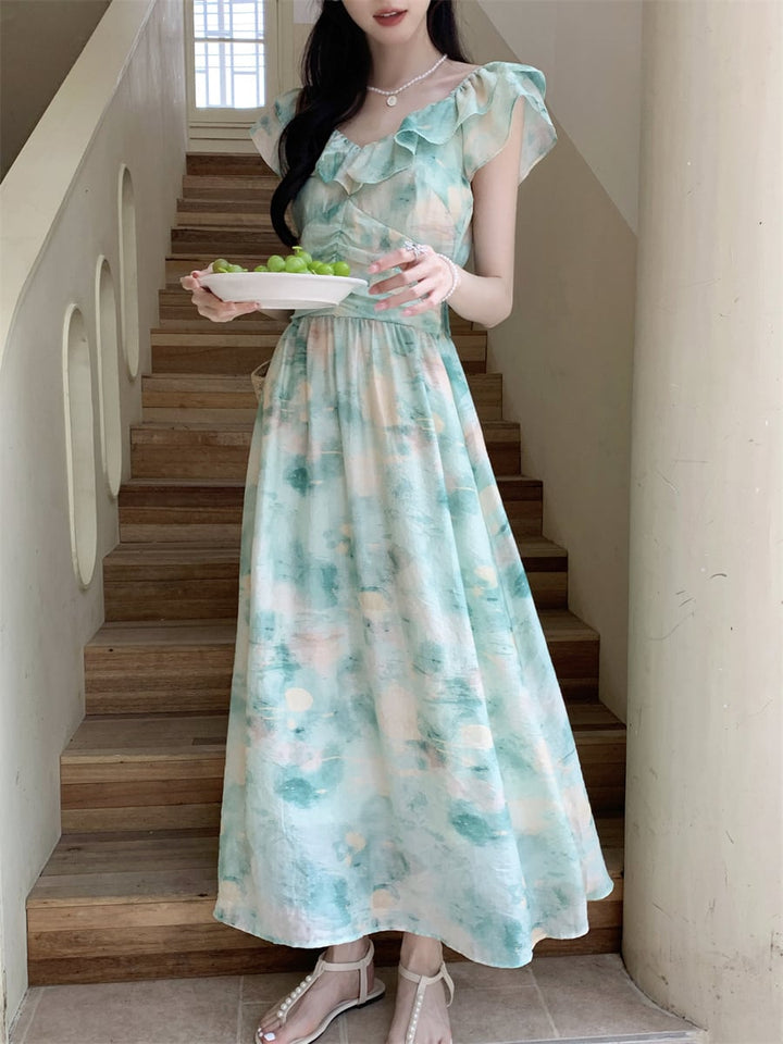【dress】フリルプリントワンピース　M24463