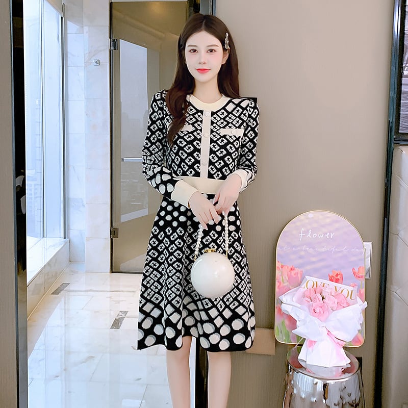 【dress】クルーネックニットワンピース　M18339