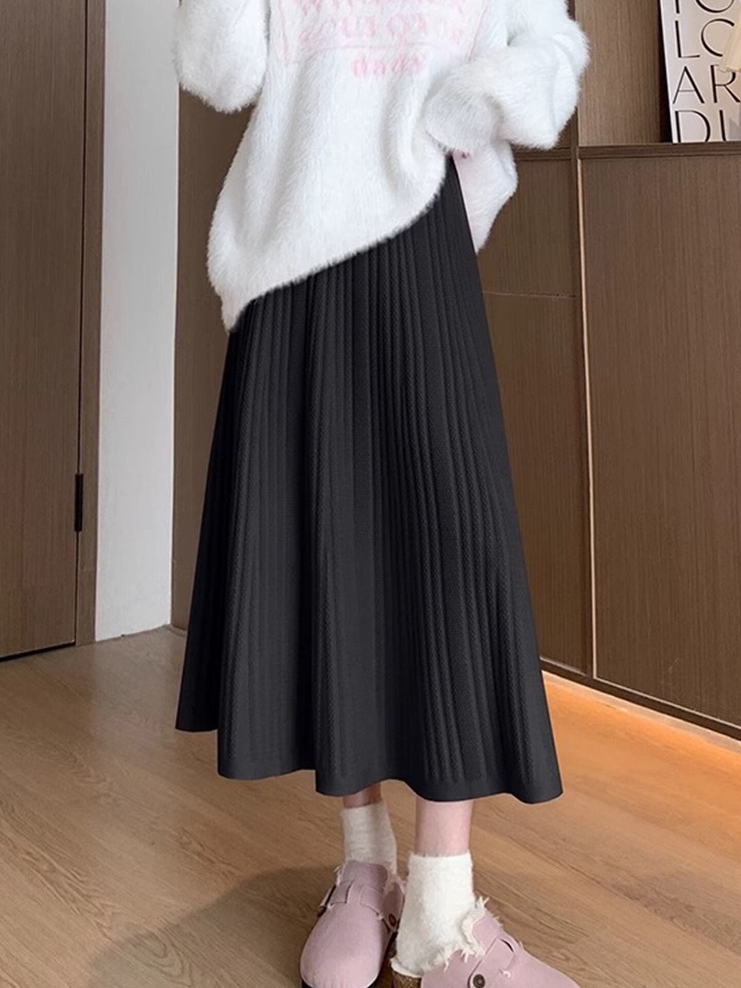 【bottoms】ロングニットスカート Q8122