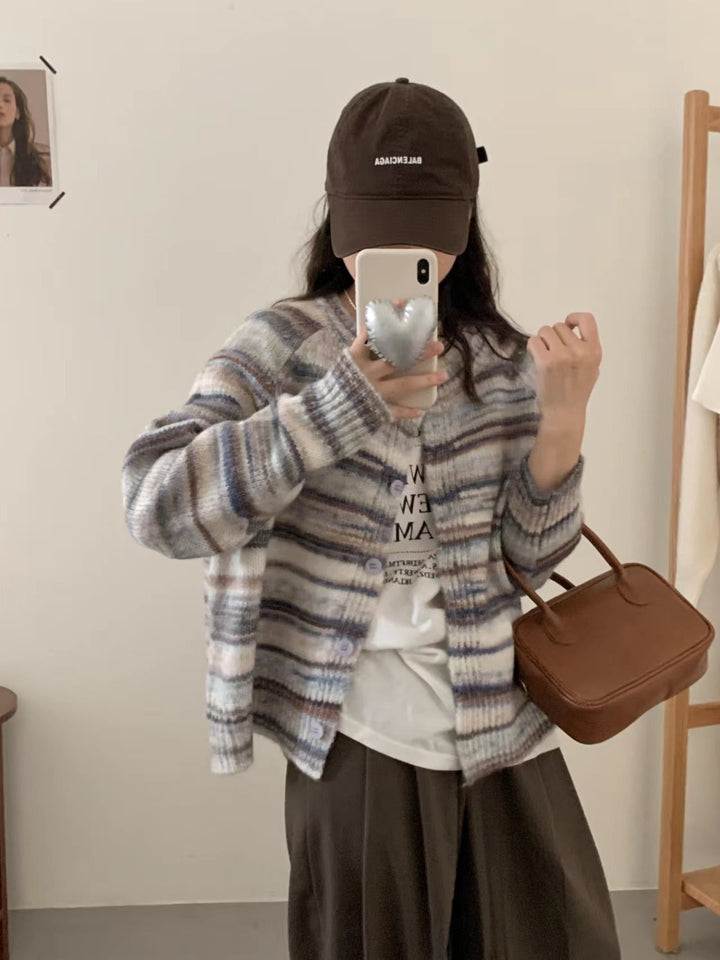 【outer】ボーダー柄ニットカーデ　M20362