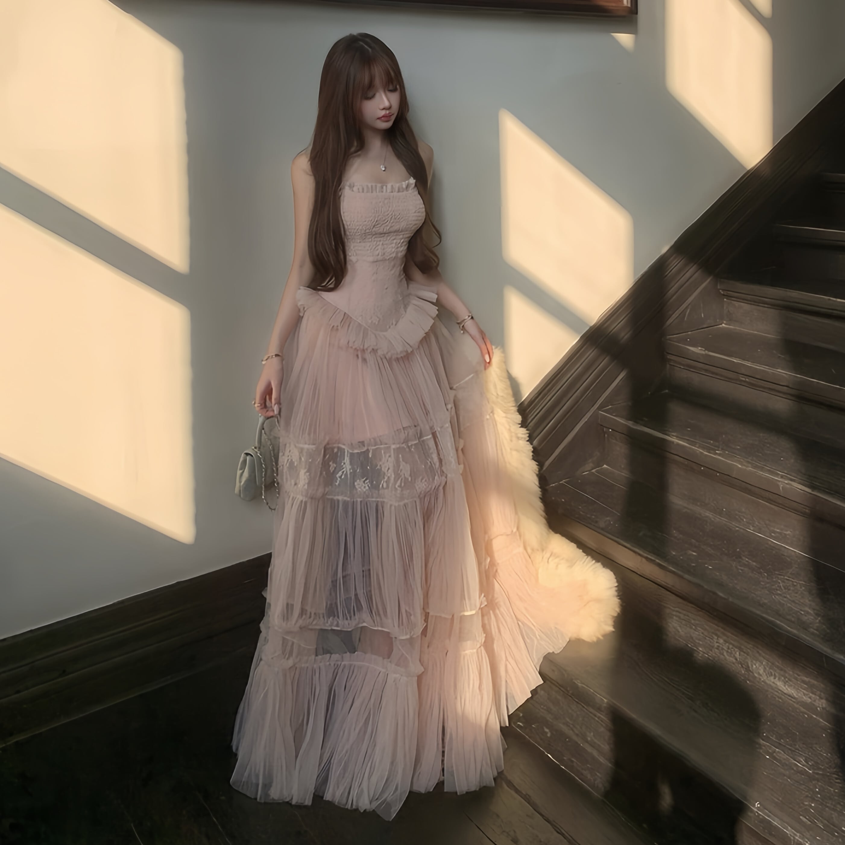 dress】チュールレースロングワンピース Q7971 – NANASTYLE