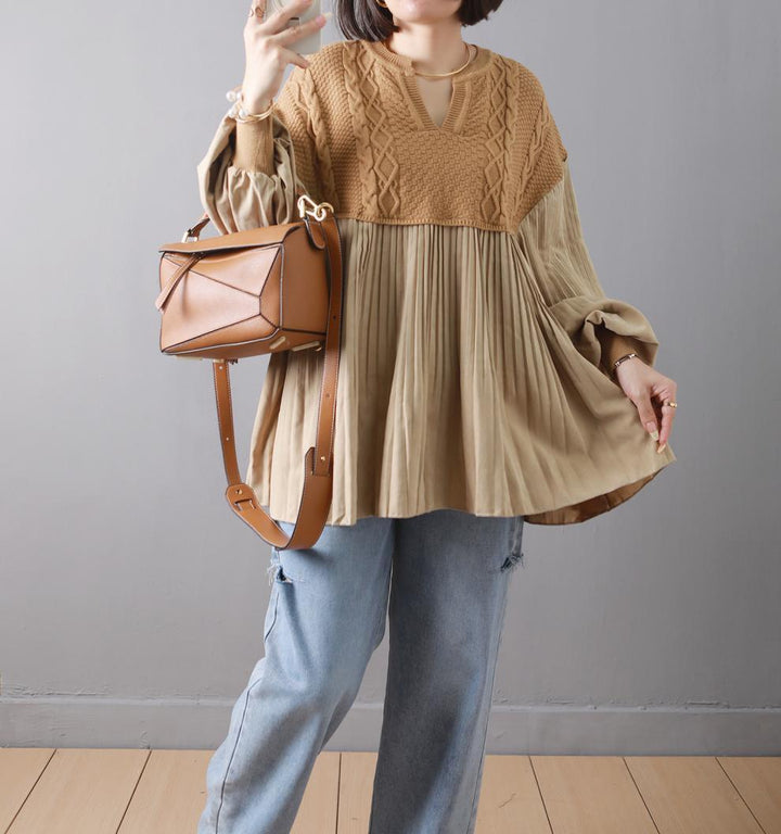 【tops】ニット切り替えトップス　M26842