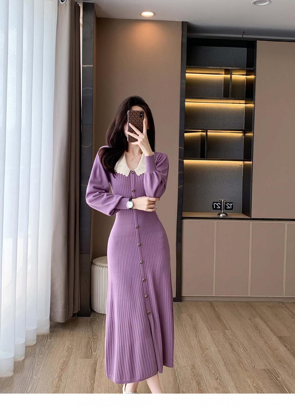 【dress】ボタンデザインニットワンピース　M18657