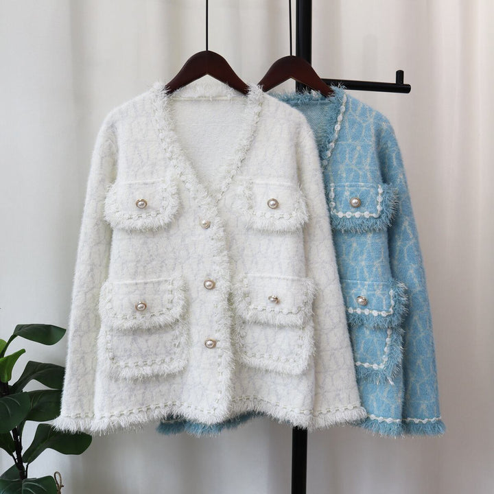 【outer】フラップポケットVネックニットカーデ　M17949