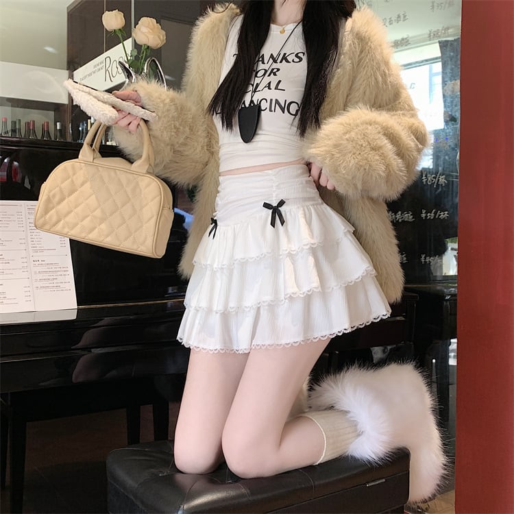 【bottoms】リボン付きレース切り替えスカート　M28257