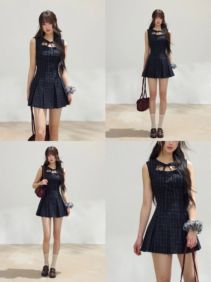 【dress】フロントリボンチェックミニワンピース　N3531