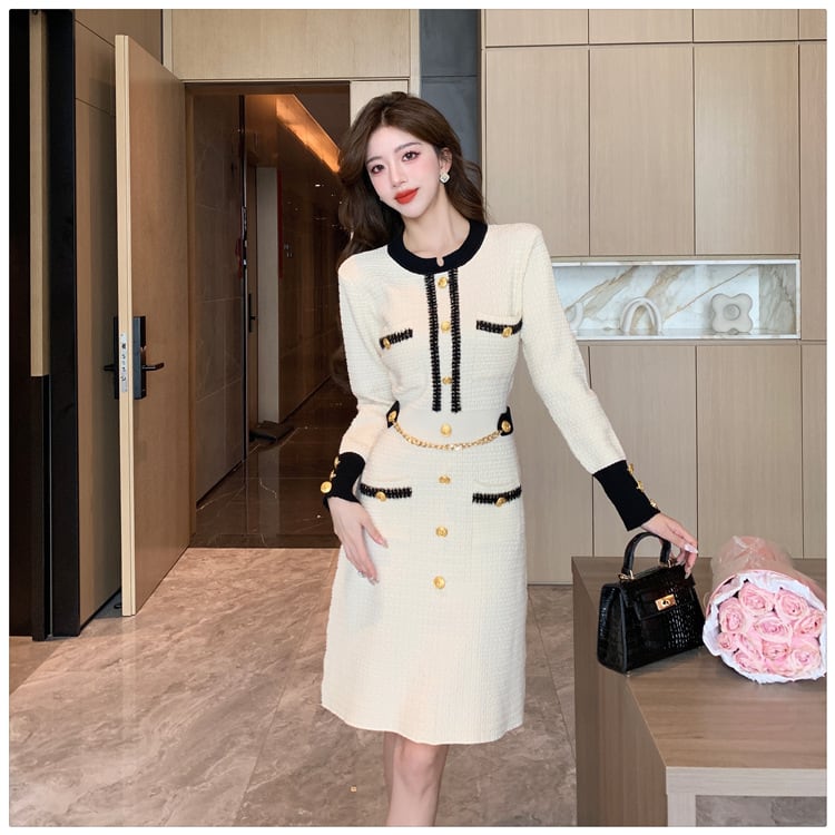【dress】アウトポケットニットワンピース　M17902