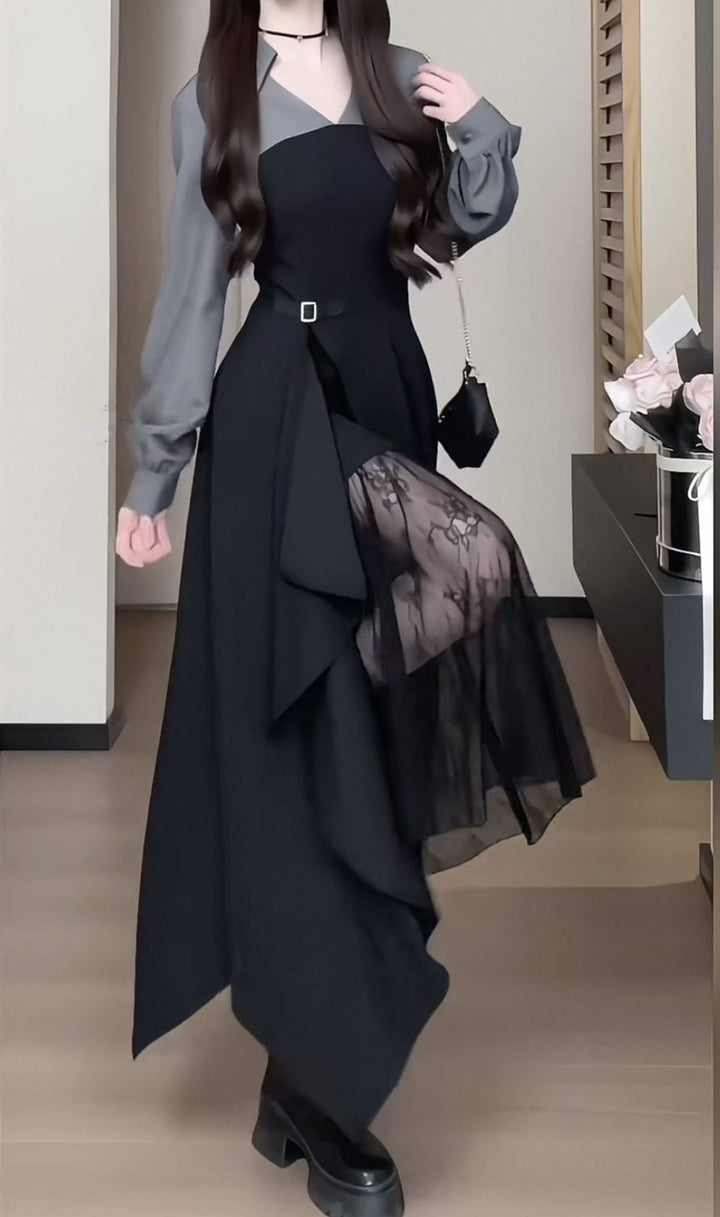 【dress】レースドッキングイレヘムワンピース　N3296