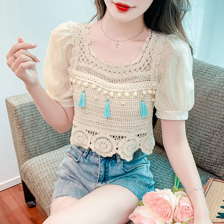 【tops】柔らかくて優しい印象カットワークニットトップス　M17061