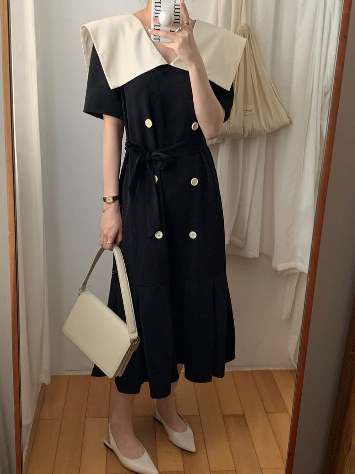 【dress】フリルダブルボタンワンピース　M24745