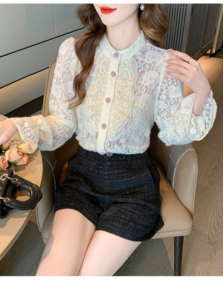 【tops】フリルレースシャツトップス　M26524