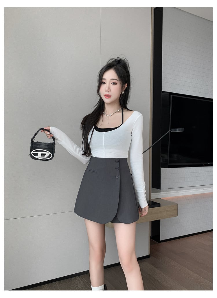 【bottoms】ハイウエストキュロットパンツ　M29034