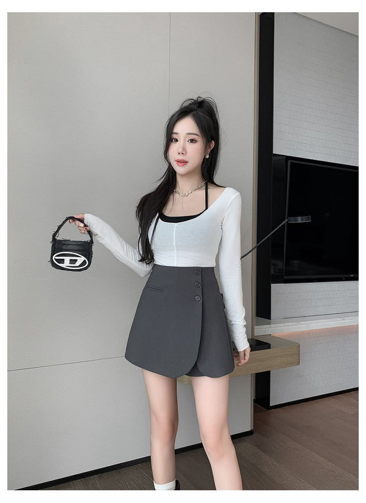 【bottoms】ハイウエストキュロットパンツ　M29034