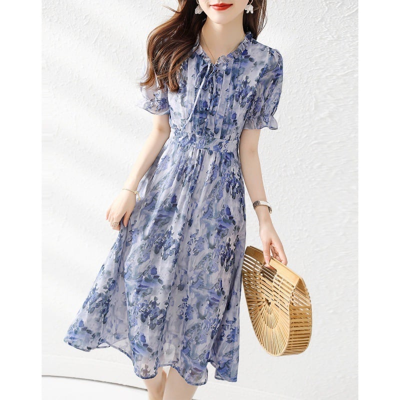 【dress】細身効果抜群♪エレガントプリントワンピース　M16967