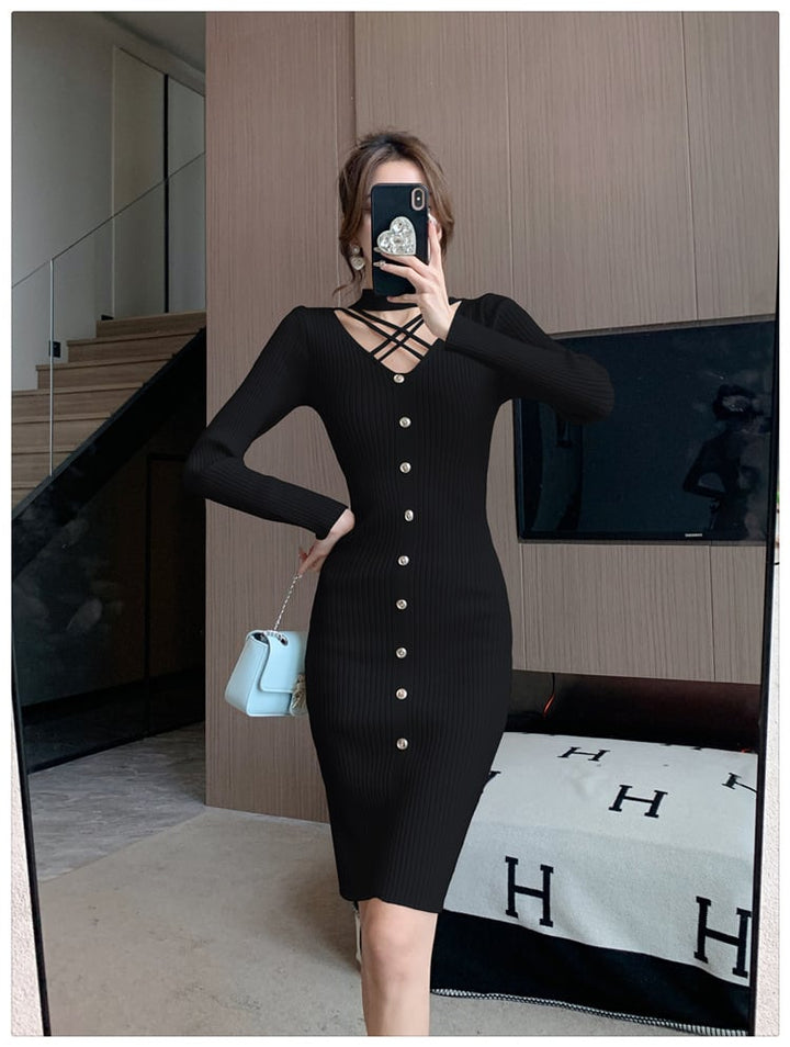 【dress】人気アイテム ! エレガントニットワンピース　M17655