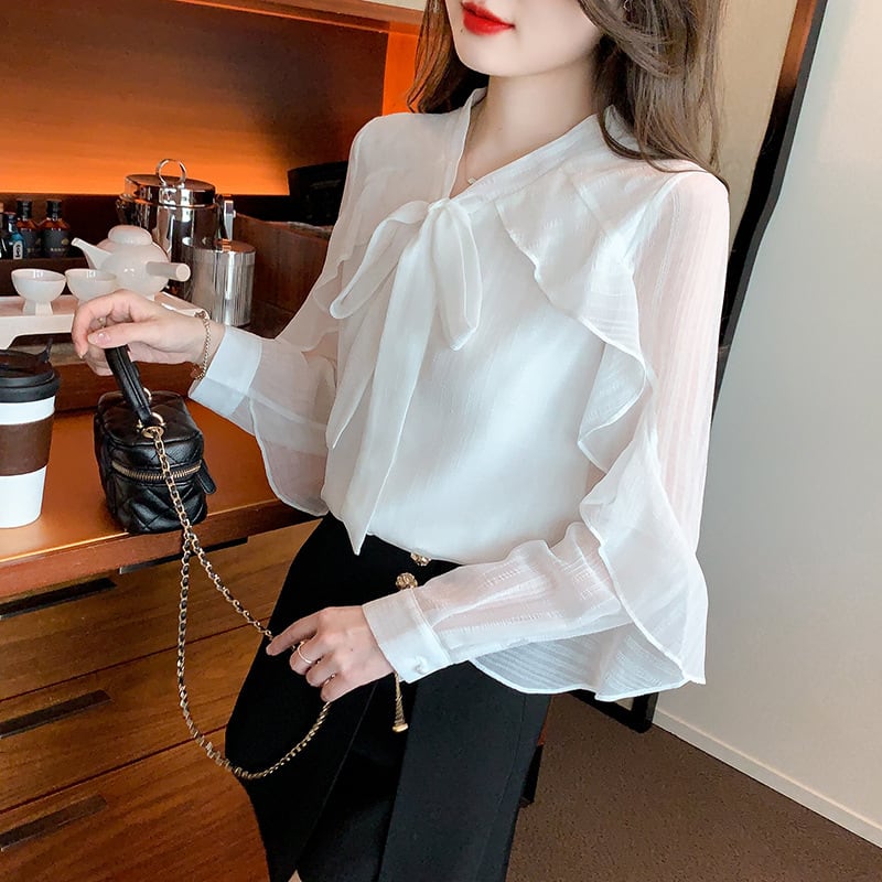 【tops】柔らかくて優しい印象フリルシャツトップス　M17316