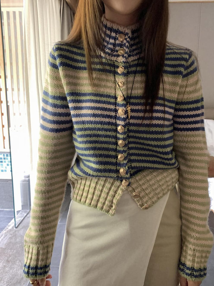 【outer】ボーダー柄ニットカーデ　M27351