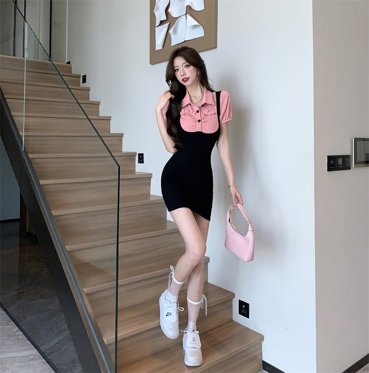 【dress】人気を独占中 切り替えデートワンピース着瘦せ　M17056