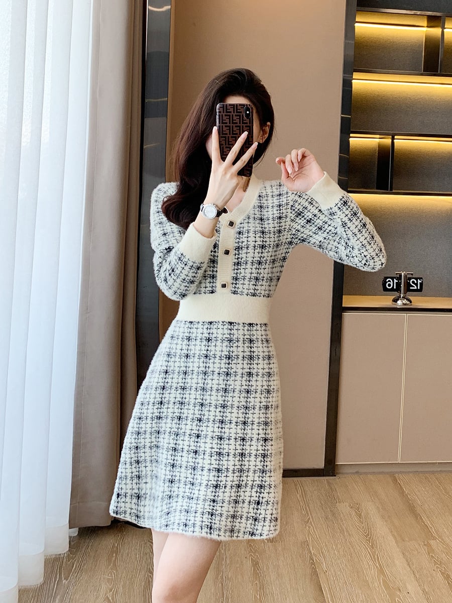 【dress】大人らしい エレガントニットワンピース着瘦せ　M17471