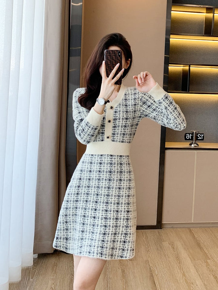 【dress】大人らしい エレガントニットワンピース着瘦せ　M17471