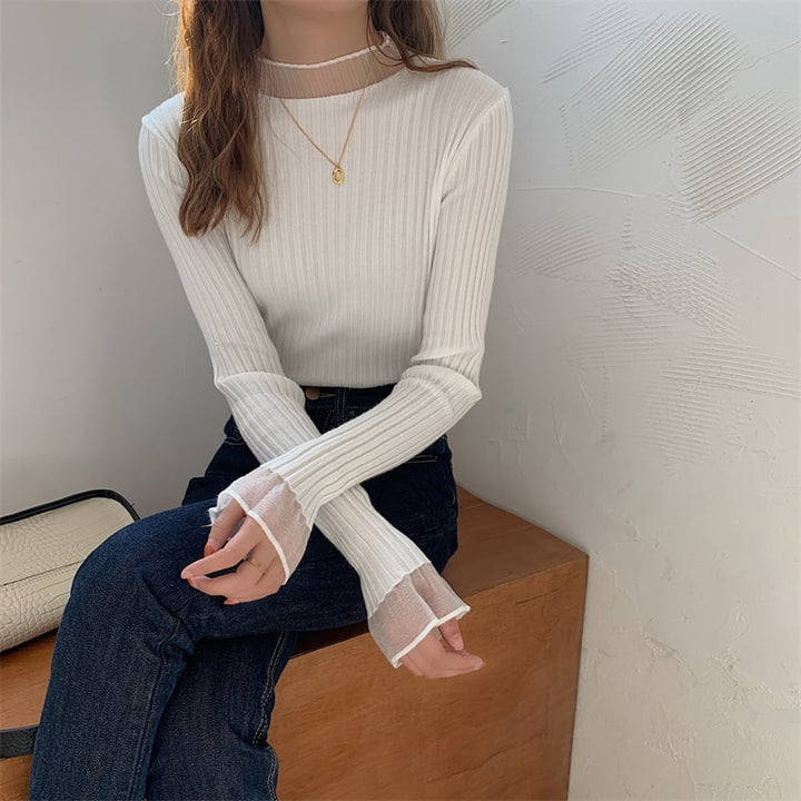 【tops】チュールドッキングニットトップス　M26543