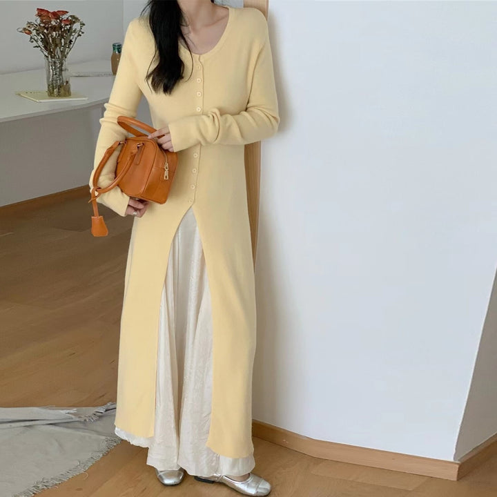 【outer】ロング丈スリットニットカーデ　M26799