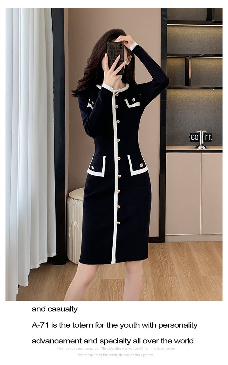 【dress】ボタンデザインニットワンピース　M18396