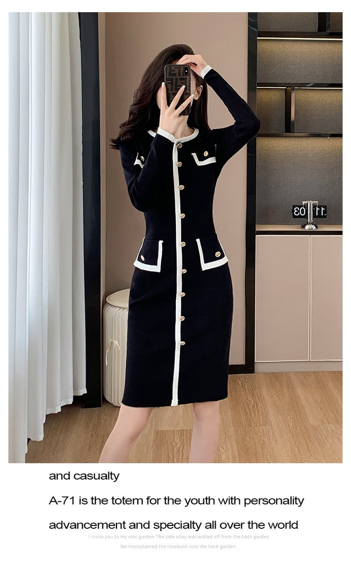 【dress】ボタンデザインニットワンピース　M18396