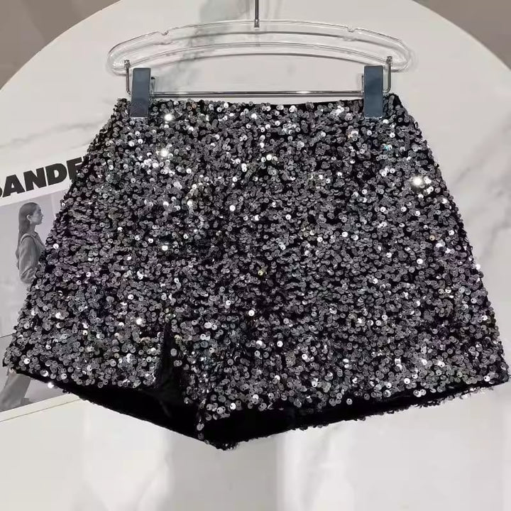 【bottoms】スパンコール付きショートパンツ Q7748