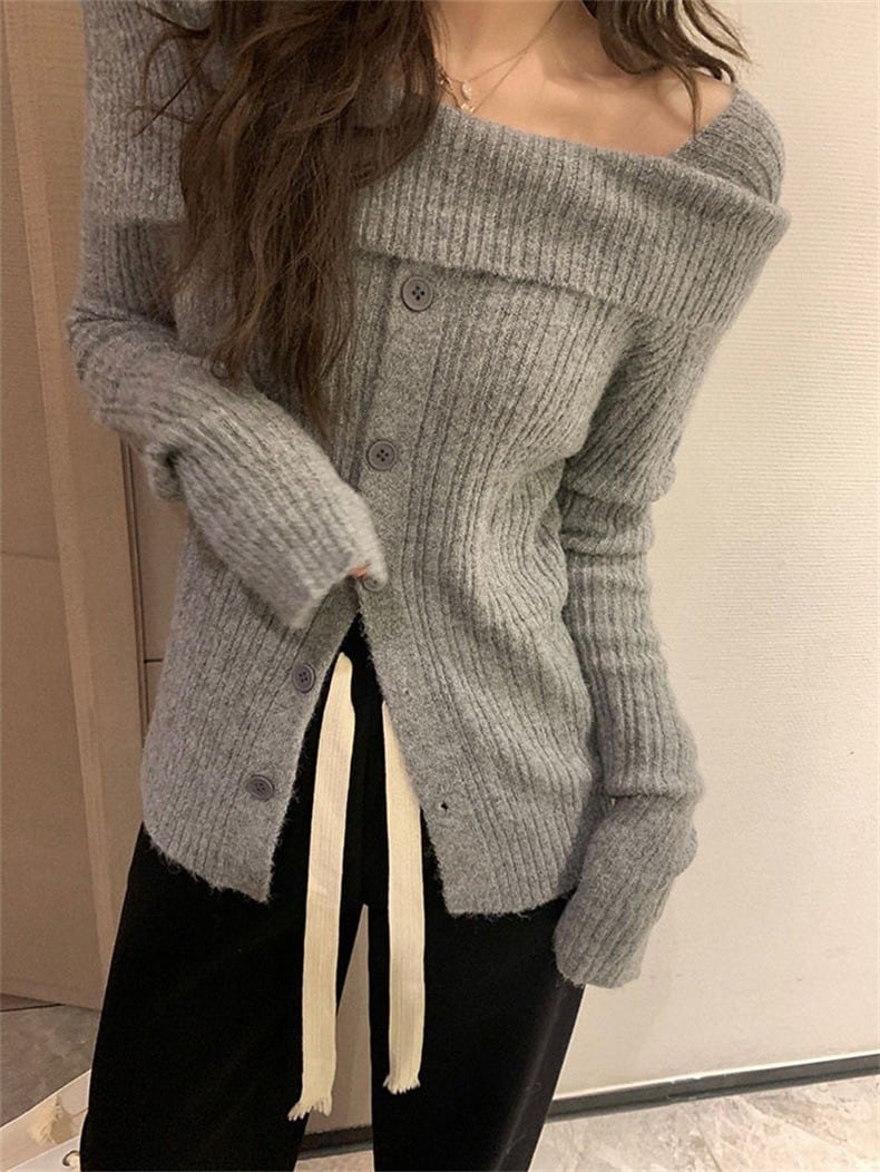 【outer】ボタンデザインニットボートネックトップス　M17701